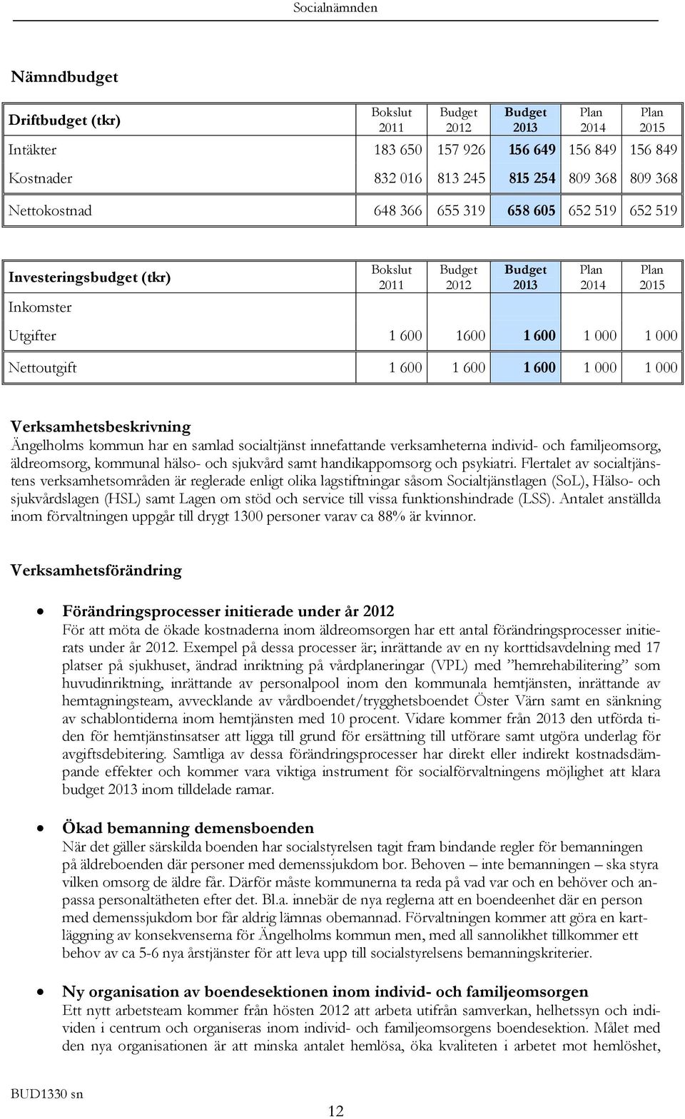 socialtjänst innefattande verksamheterna individ- och familjeomsorg, äldreomsorg, kommunal hälso- och sjukvård samt handikappomsorg och psykiatri.