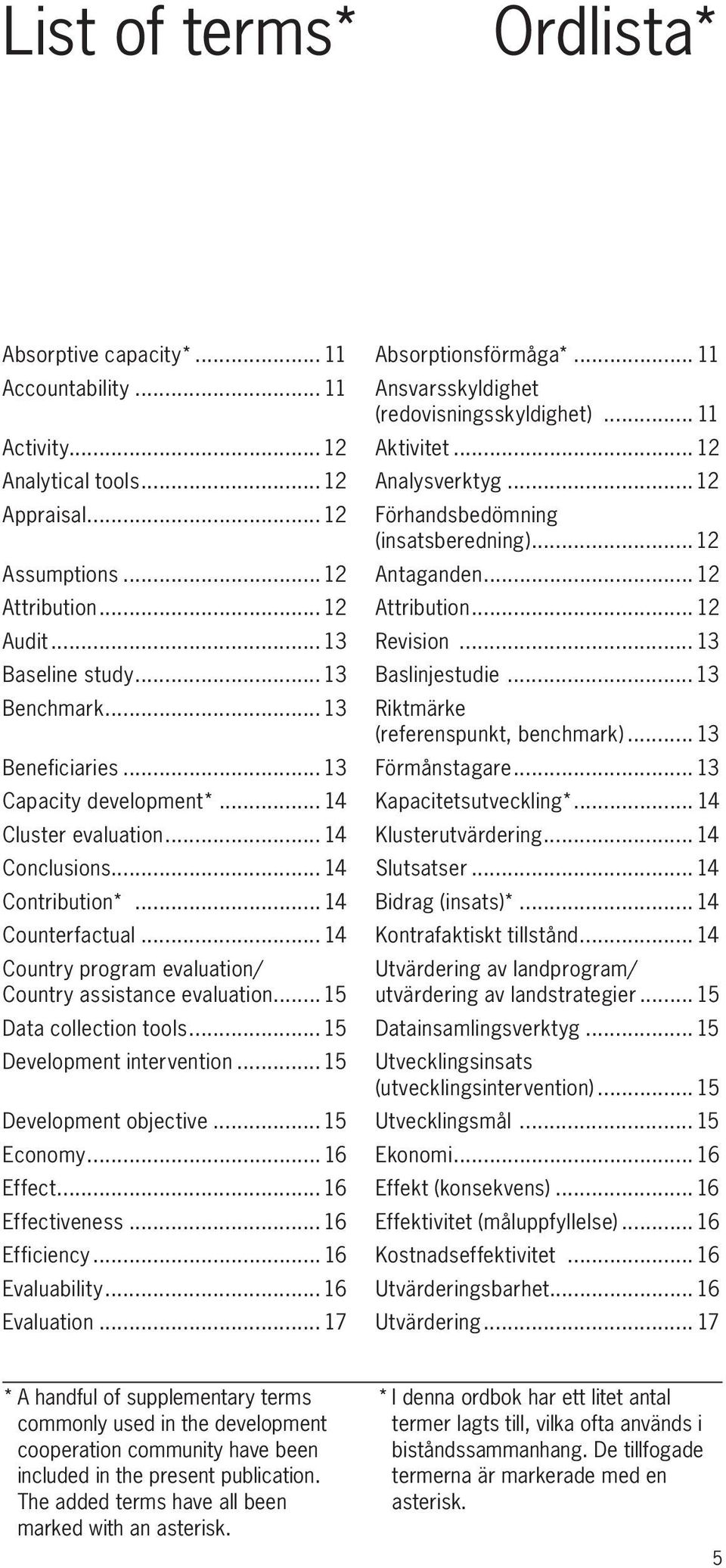 .. 13 Baslinjestudie... 13 Benchmark... 13 Riktmärke (referenspunkt, benchmark)... 13 Beneficiaries... 13 Förmånstagare... 13 Capacity development*... 14 Kapacitetsutveckling*... 14 Cluster evaluation.