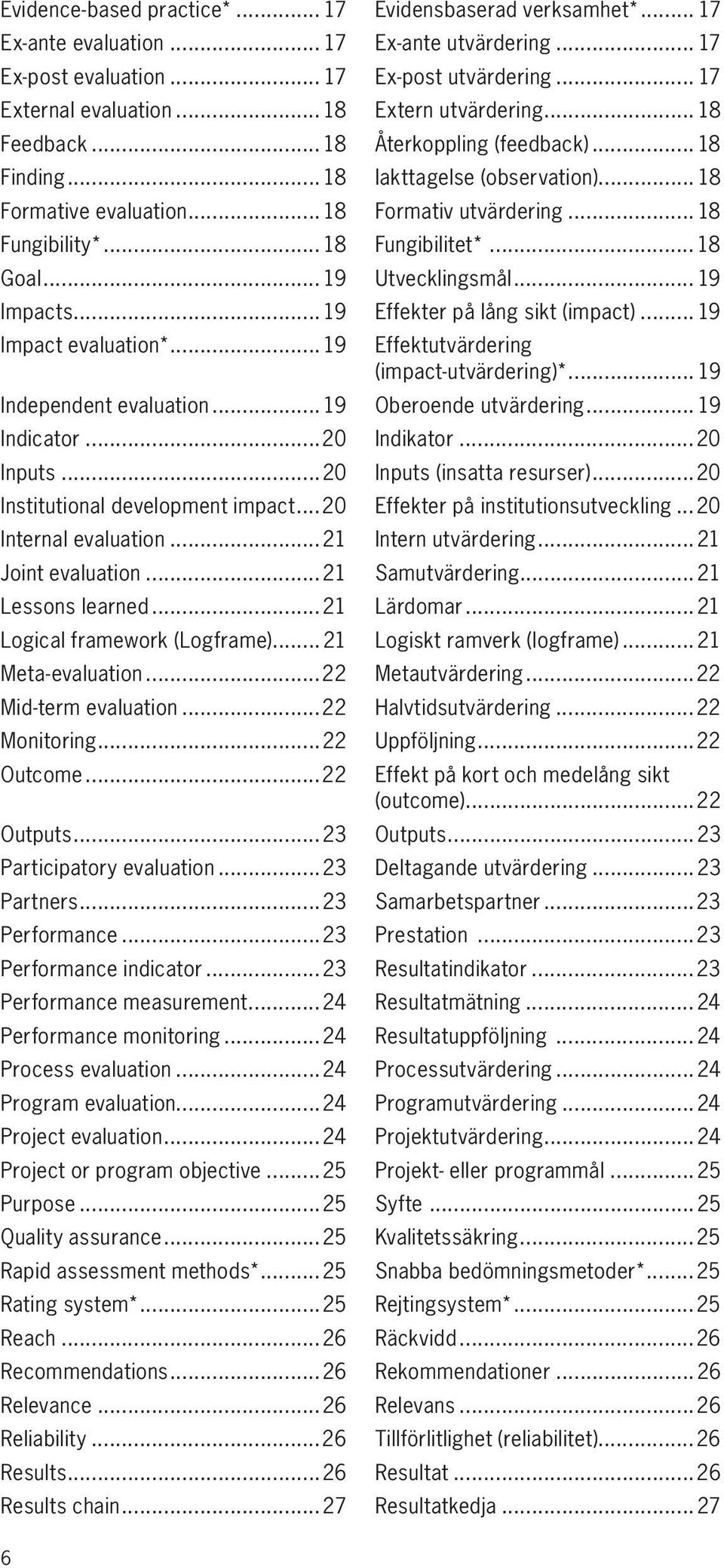 ..18 Fungibilitet*... 18 Goal... 19 Utvecklingsmål... 19 Impacts... 19 Effekter på lång sikt (impact)... 19 Impact evaluation*... 19 Effektutvärdering (impact-utvärdering)*... 19 Independent evaluation.