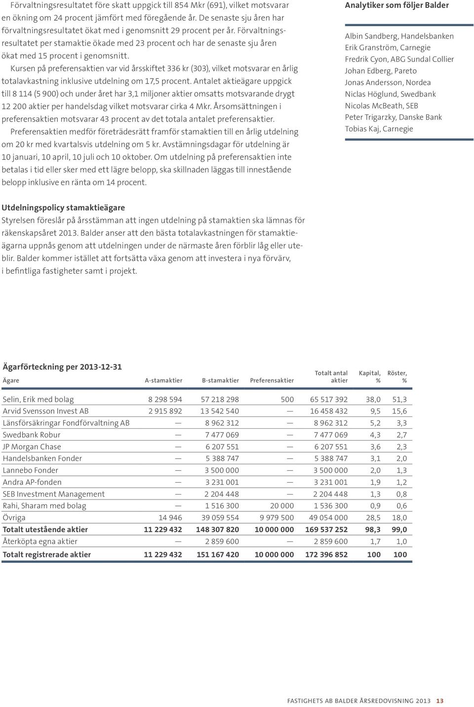 Förvaltningsresultatet per stamaktie ökade med 23 procent och har de senaste sju åren ökat med 15 procent i genomsnitt.