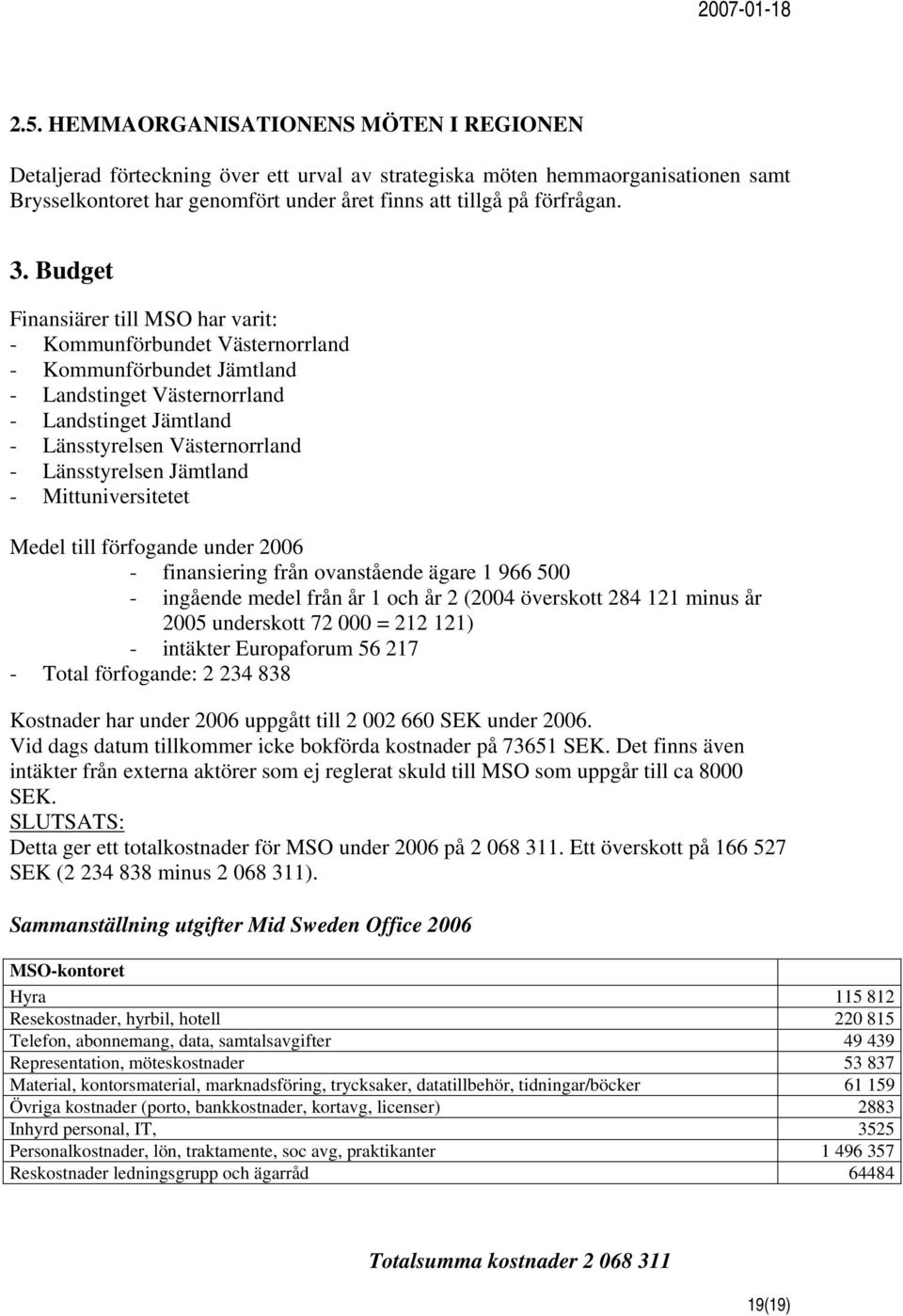 Jämtland - Mittuniversitetet Medel till förfogande under 2006 - finansiering från ovanstående ägare 1 966 500 - ingående medel från år 1 och år 2 (2004 överskott 284 121 minus år 2005 underskott 72