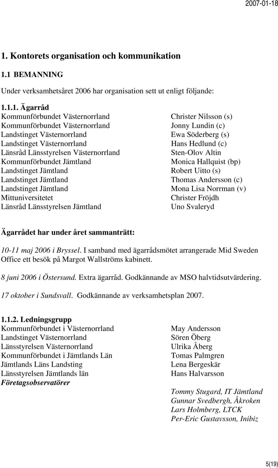 Mittuniversitetet Länsråd Länsstyrelsen Jämtland Christer Nilsson (s) Jonny Lundin (c) Ewa Söderberg (s) Hans Hedlund (c) Sten-Olov Altin Monica Hallquist (bp) Robert Uitto (s) Thomas Andersson (c)