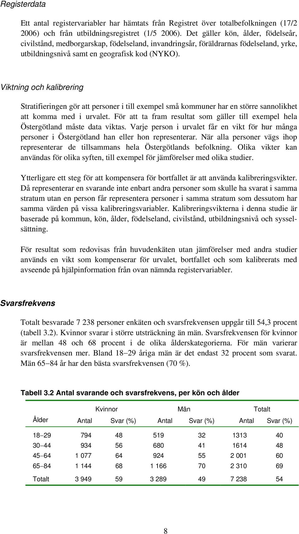 Viktning och kalibrering Stratifieringen gör att personer i till exempel små kommuner har en större sannolikhet att komma med i urvalet.