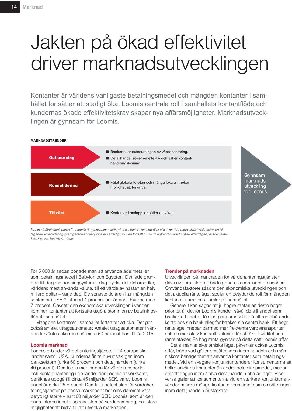 MARKNADSTRENDER Outsourcing n Banker ökar outsourcingen av värdehantering. n Detaljhandel söker en effektiv och säker kontanthanteringslösning.