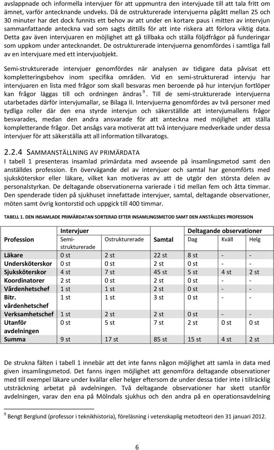 att inte riskera att förlora viktig data. Detta gav även intervjuaren en möjlighet att gå tillbaka och ställa följdfrågor på funderingar som uppkom under antecknandet.