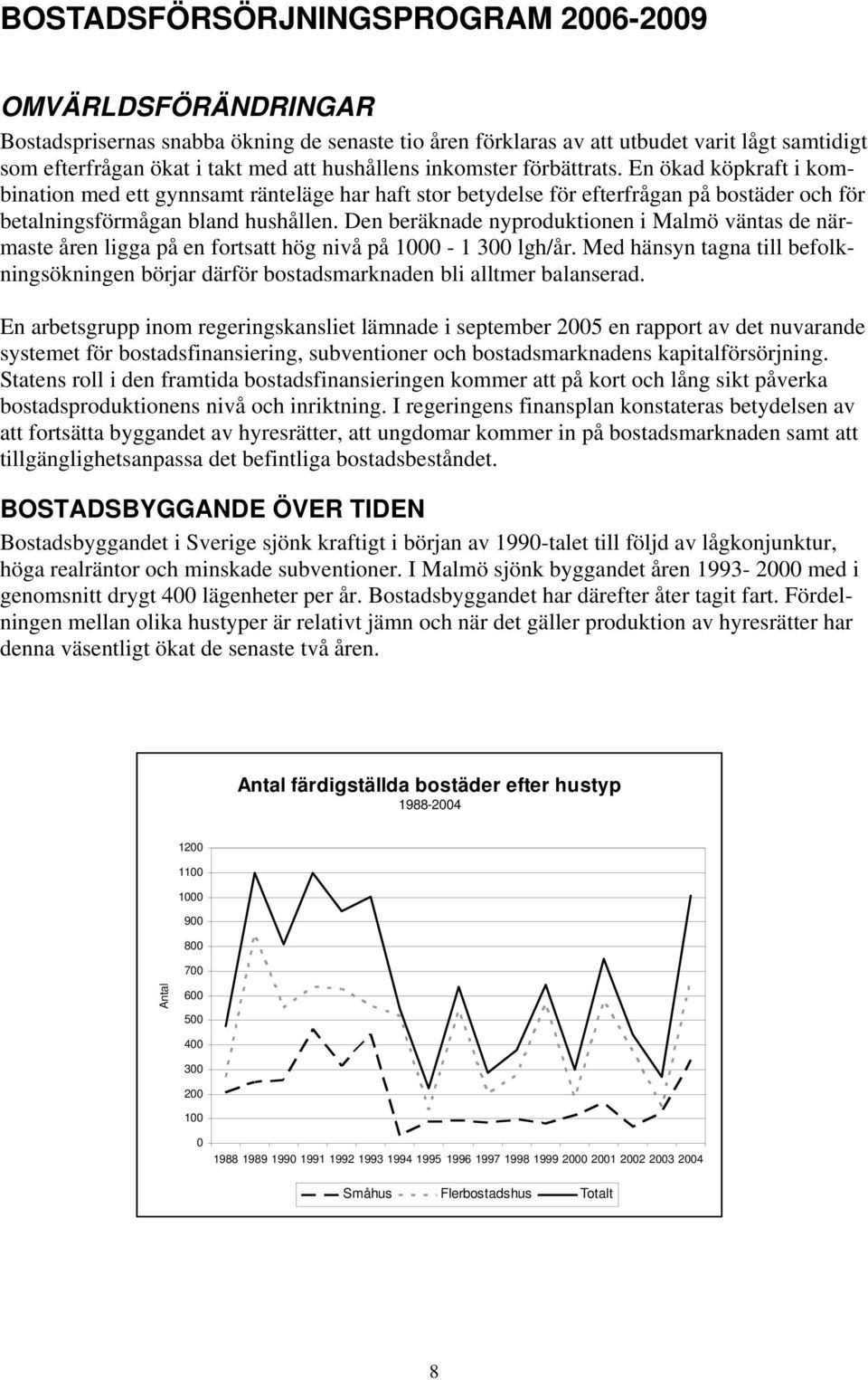 Den beräknade nyproduktionen i Malmö väntas de närmaste åren ligga på en fortsatt hög nivå på 1000-1 300 lgh/år.