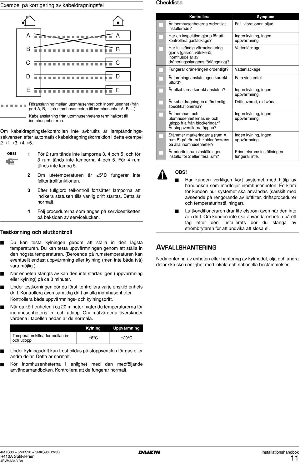 Om kabeldragningsfelkontrollen inte avbrutits är lamptändningssekvensen efter automatisk kabeldragningskorrektion i detta exempel. OS!