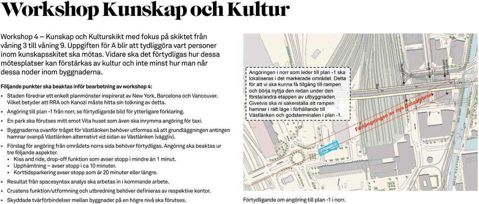 Följande punkter ska beaktas inför bearbetning av workshop 4: Staden föredrar ett enkelt planmönster inspirerat av New York, Barcelona och Vancouver.