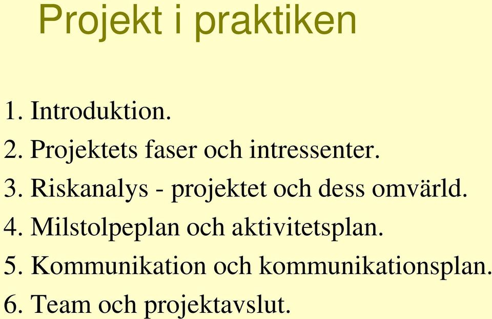 Riskanalys - projektet och dess omvärld. 4.