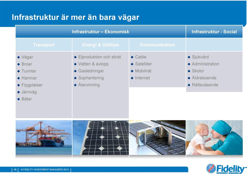 Broar Vatten & avlopp Satelliter Administration Tunnlar Gasledningar Mobilnät Skolor