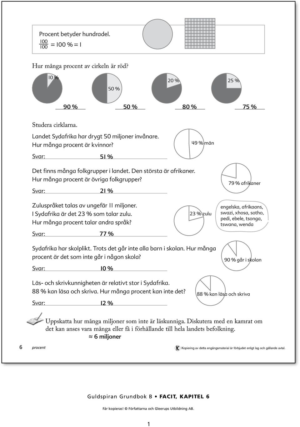 I Sydafrika är det % som talar zulu. Hur många procent talar andra språk? 77 % % zulu engelska, afrikaans, swazi, xhosa, sotho, pedi, ebele, tsonga, tswana, wenda Sydafrika har skolplikt.