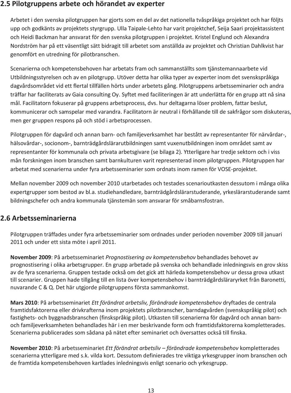 Kristel Englund och Alexandra Nordström har på ett väsentligt sätt bidragit till arbetet som anställda av projektet och Christian Dahlkvist har genomfört en utredning för pilotbranschen.