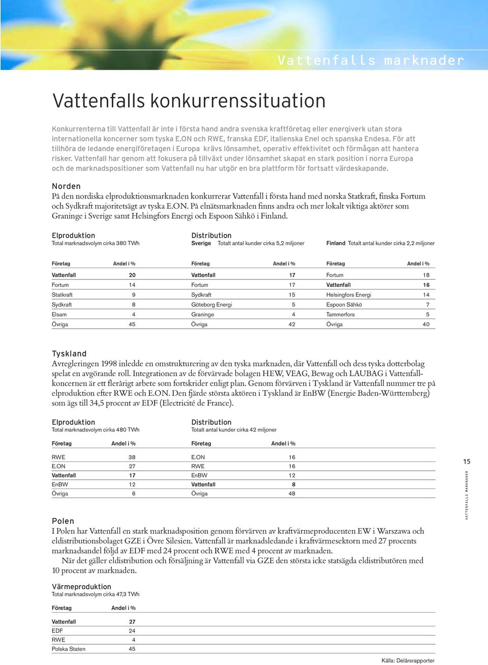 Vattenfall har genom att fokusera på tillväxt under lönsamhet skapat en stark position i norra Europa och de marknadspositioner som Vattenfall nu har utgör en bra plattform för fortsatt värdeskapande.