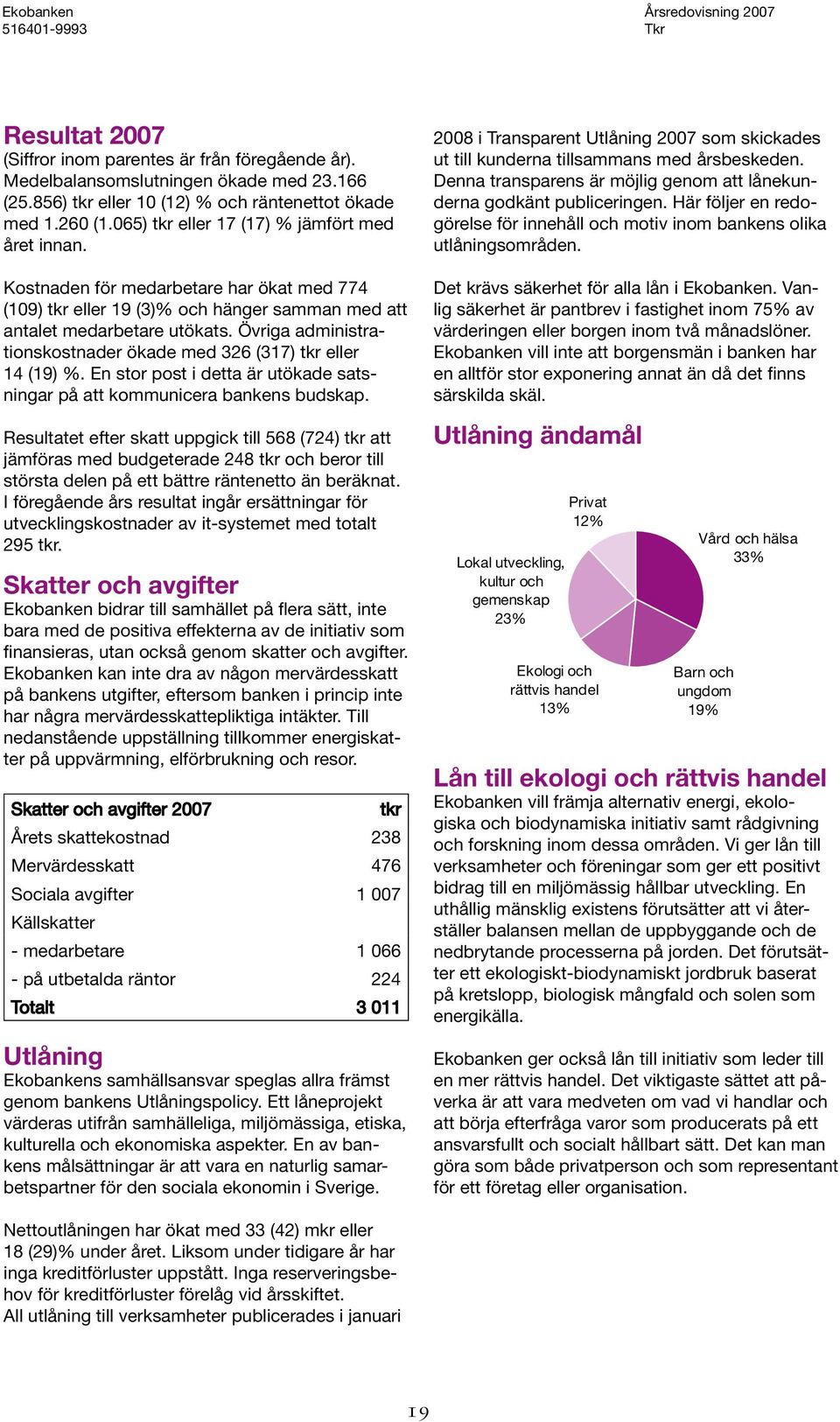 Övriga administrationskostnader ökade med 326 (317) tkr eller 14 (19) %. En stor post i detta är utökade satsningar på att kommunicera bankens budskap.