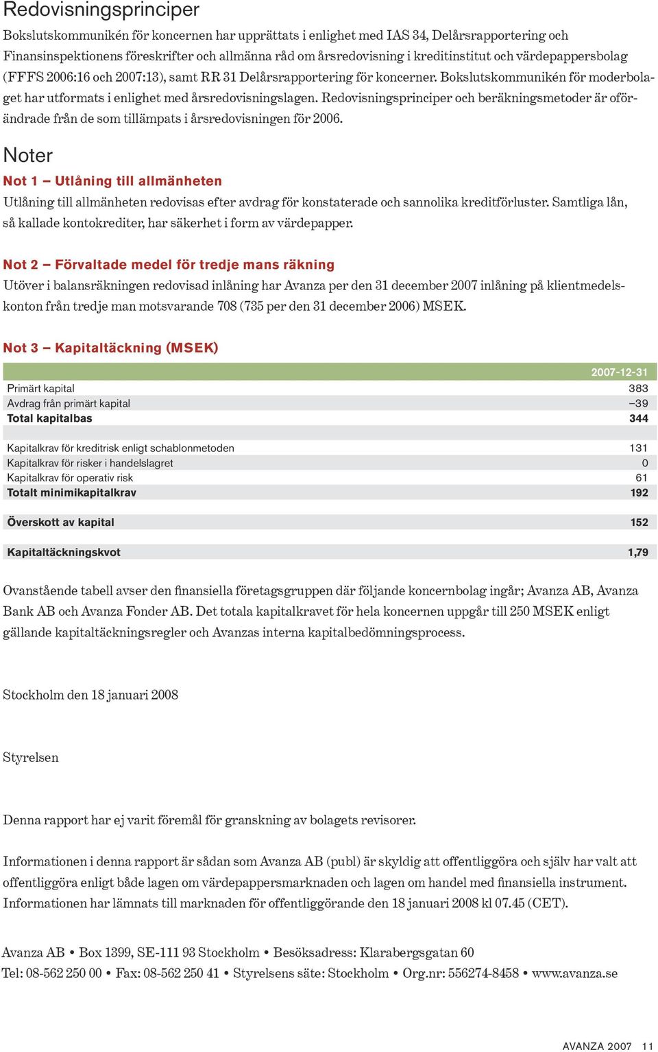 Redovisningsprinciper och beräkningsmetoder är oförändrade från de som tillämpats i årsredovisningen för 2006.