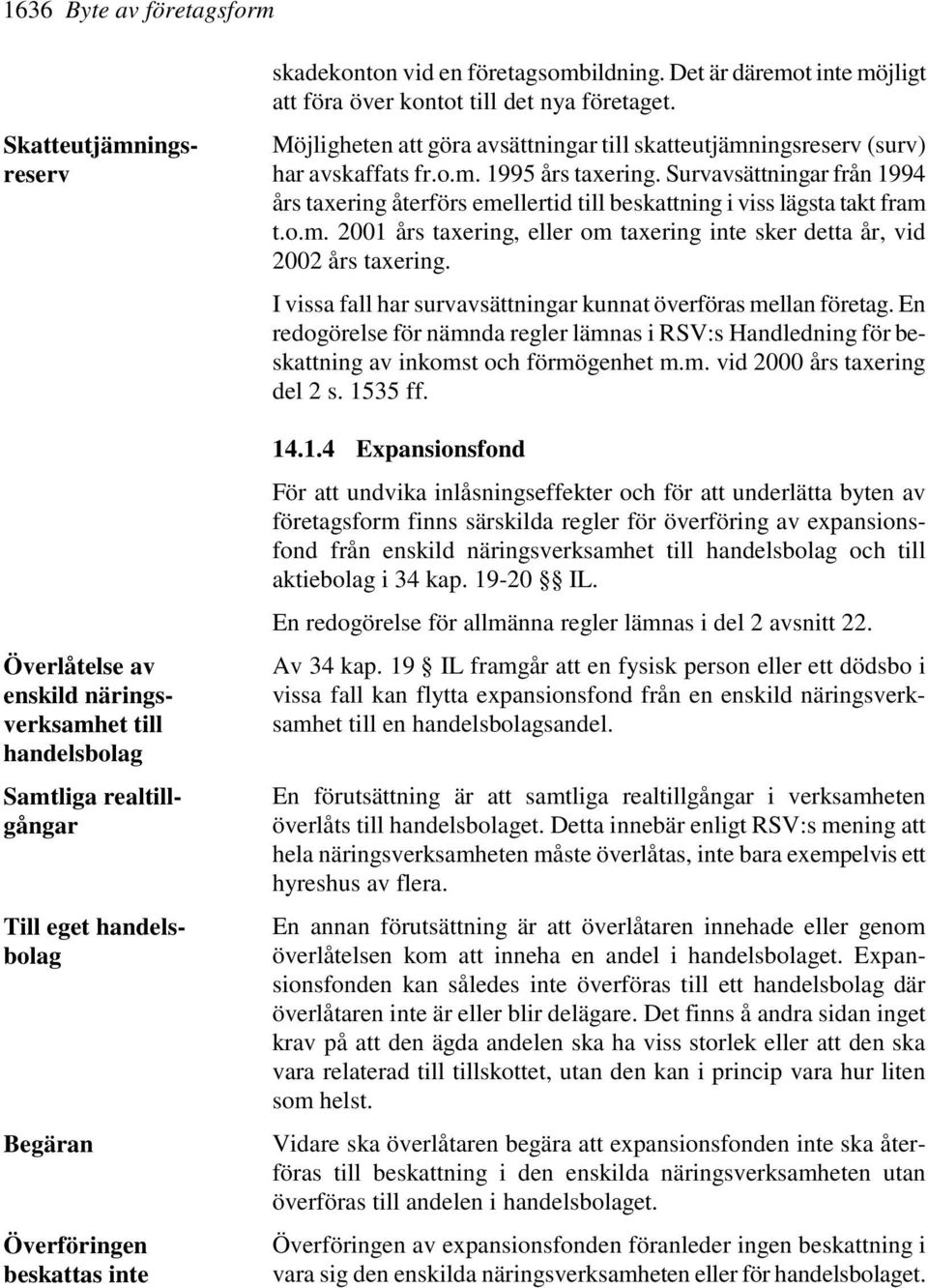 o.m. 1995 års taxering. Survavsättningar från 1994 års taxering återförs emellertid till beskattning i viss lägsta takt fram t.o.m. 2001 års taxering, eller om taxering inte sker detta år, vid 2002 års taxering.