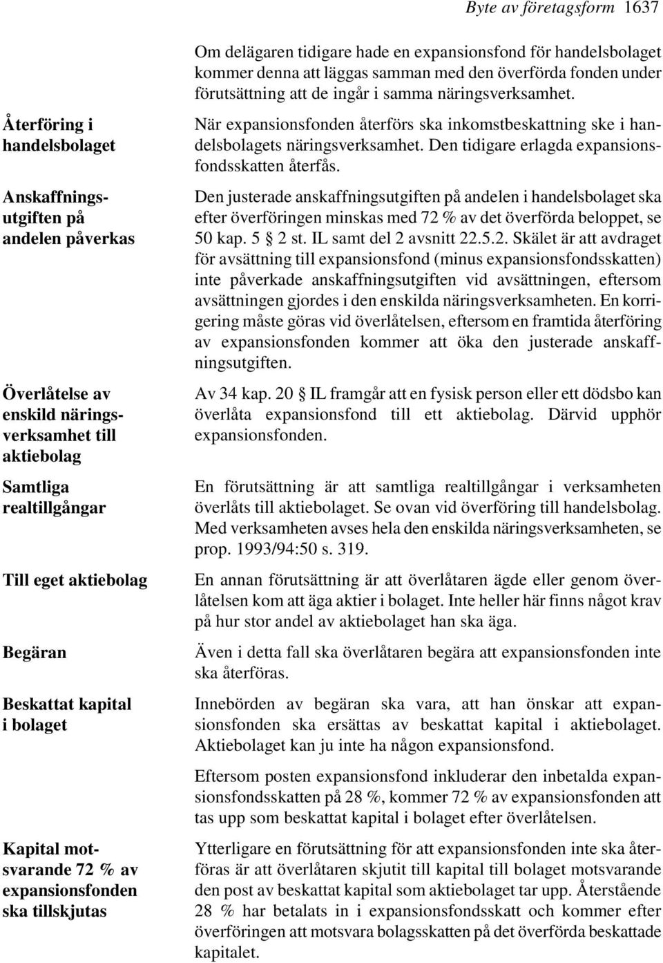 överförda fonden under förutsättning att de ingår i samma näringsverksamhet. När expansionsfonden återförs ska inkomstbeskattning ske i handelsbolagets näringsverksamhet.