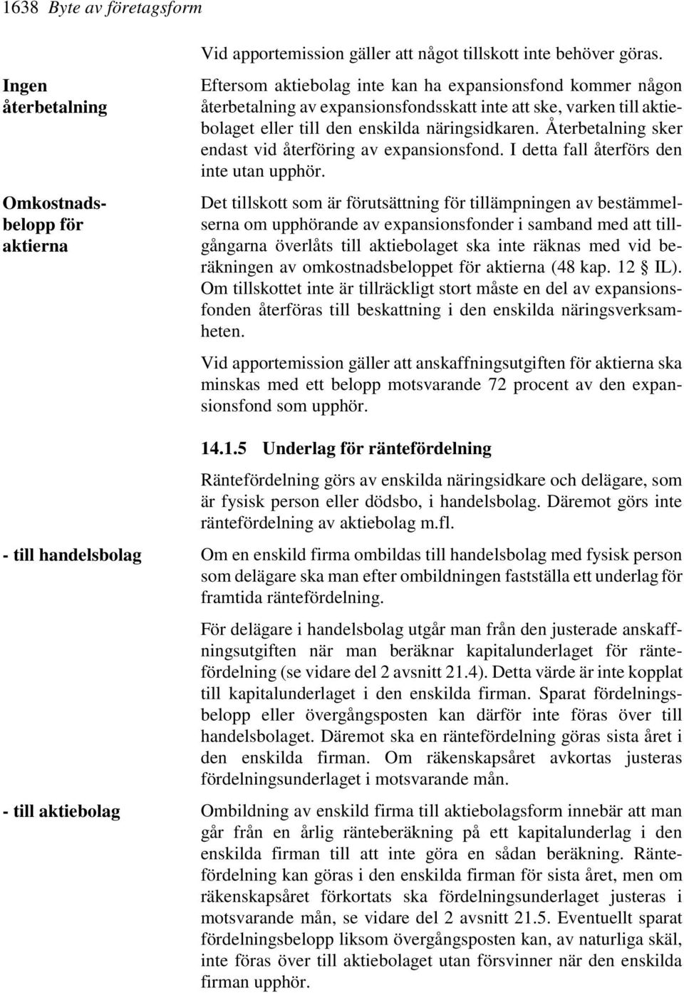 Återbetalning sker endast vid återföring av expansionsfond. I detta fall återförs den inte utan upphör.