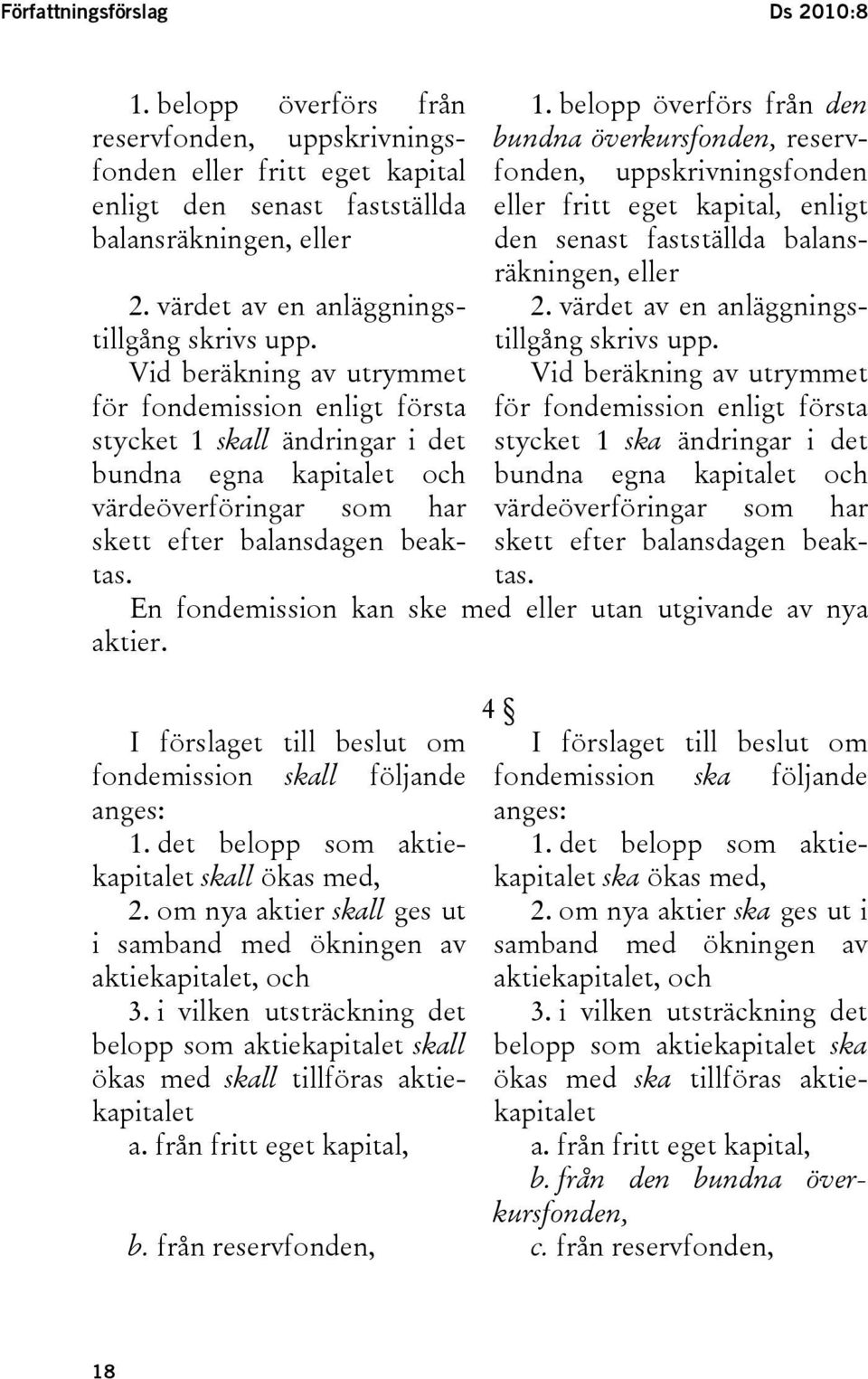 Vid beräkning av utrymmet för fondemission enligt första stycket 1 