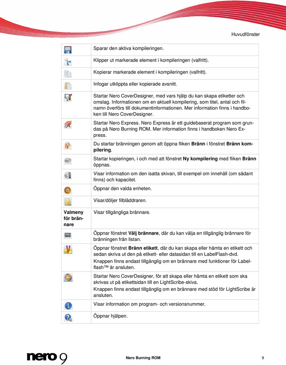 Mer information finns i handboken till Nero CoverDesigner. Startar Nero Express. Nero Express är ett guidebaserat program som grundas på Nero Burning ROM.