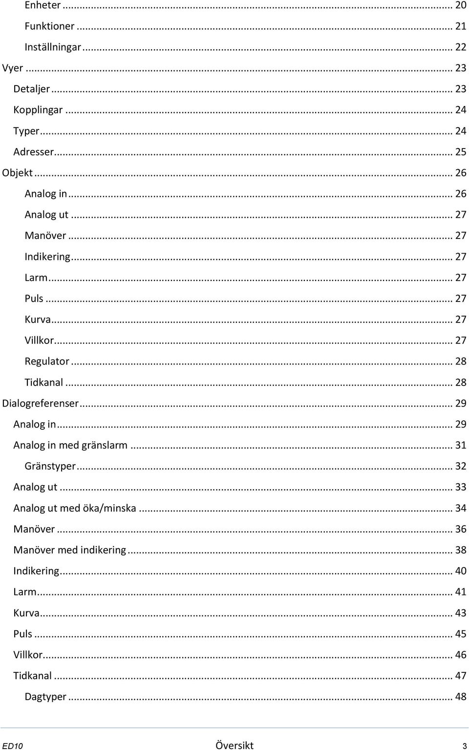 .. 28 Dialogreferenser... 29 Analog in... 29 Analog in med gränslarm... 31 Gränstyper... 32 Analog ut... 33 Analog ut med öka/minska.