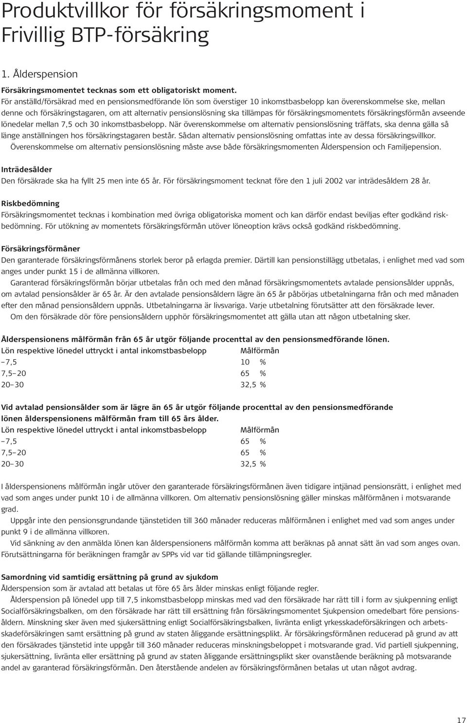 för försäkringsmomentets försäkringsförmån avseende lönedelar mellan 7,5 och 30 inkomstbasbelopp.