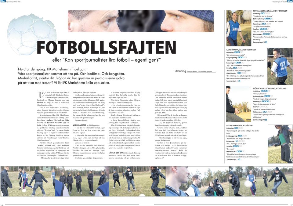 Skulle nog funka som kapten i ett lag FOTBOLLSFAJTEN Sammanlagt: 16 LARS ÖHMAN, ÅLANDSTIDNINGEN Dribbling: Lite primadonnavarning där Bolljonglering: eller Kan sportjournalister lira fotboll