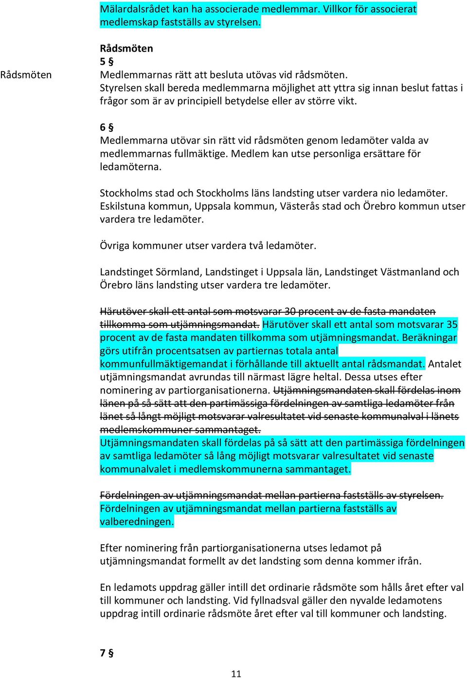 6 Medlemmarna utövar sin rätt vid rådsmöten genom ledamöter valda av medlemmarnas fullmäktige. Medlem kan utse personliga ersättare för ledamöterna.