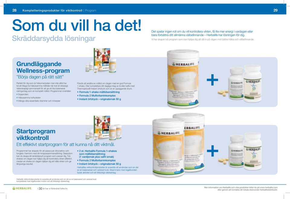 Vi har skapat två program som kan hjälpa dig att slå in på vägen mot bättre hälsa och välbefi nnande: Grundläggande Wellness-program Börja dagen på rätt sätt Perfekt för dig som är hälsomedveten men