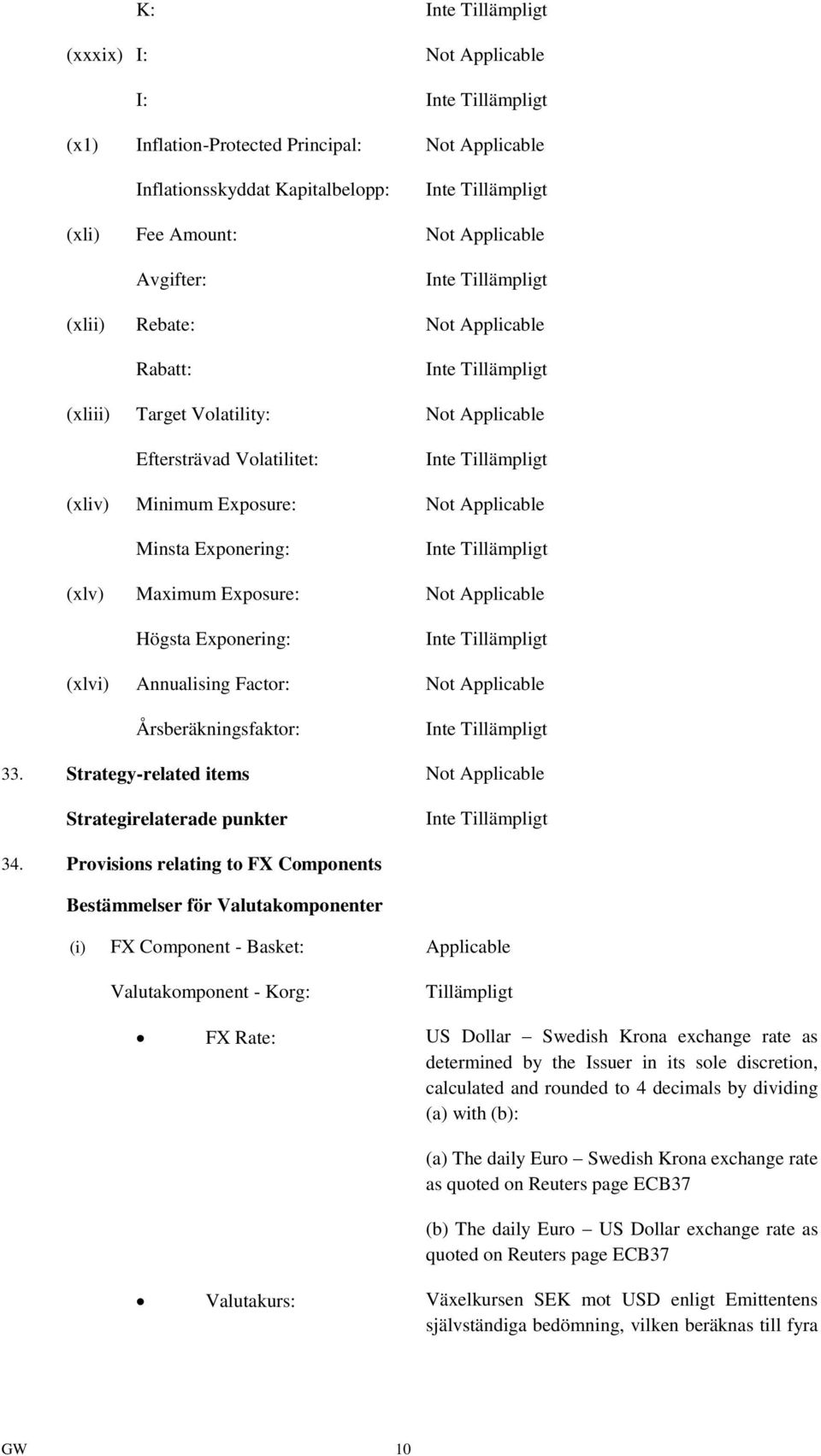 Annualising Factor: Not Applicable Årsberäkningsfaktor: 33. Strategy-related items Not Applicable Strategirelaterade punkter 34.