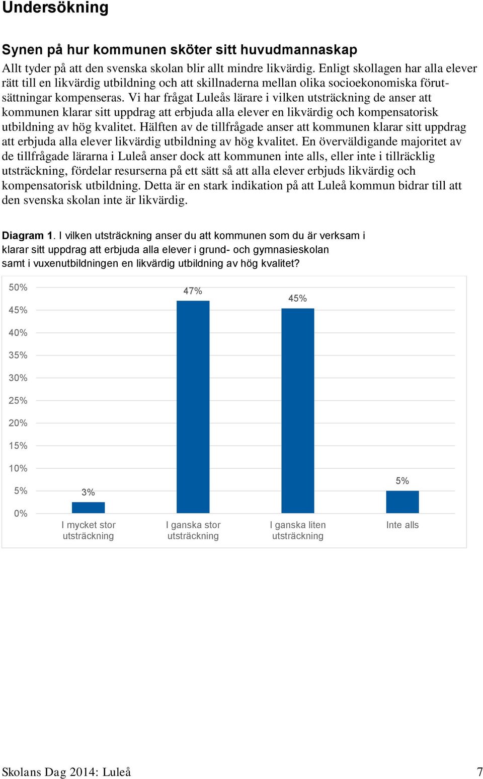 Vi har frågat Luleås lärare i vilken de anser att kommunen klarar sitt uppdrag att erbjuda alla elever en likvärdig och kompensatorisk utbildning av hög kvalitet.