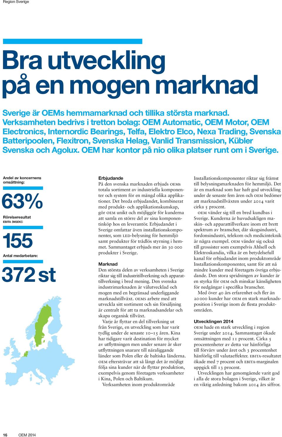 Transmission, Kübler Svenska och Agolux. OEM har kontor på nio olika platser runt om i Sverige.