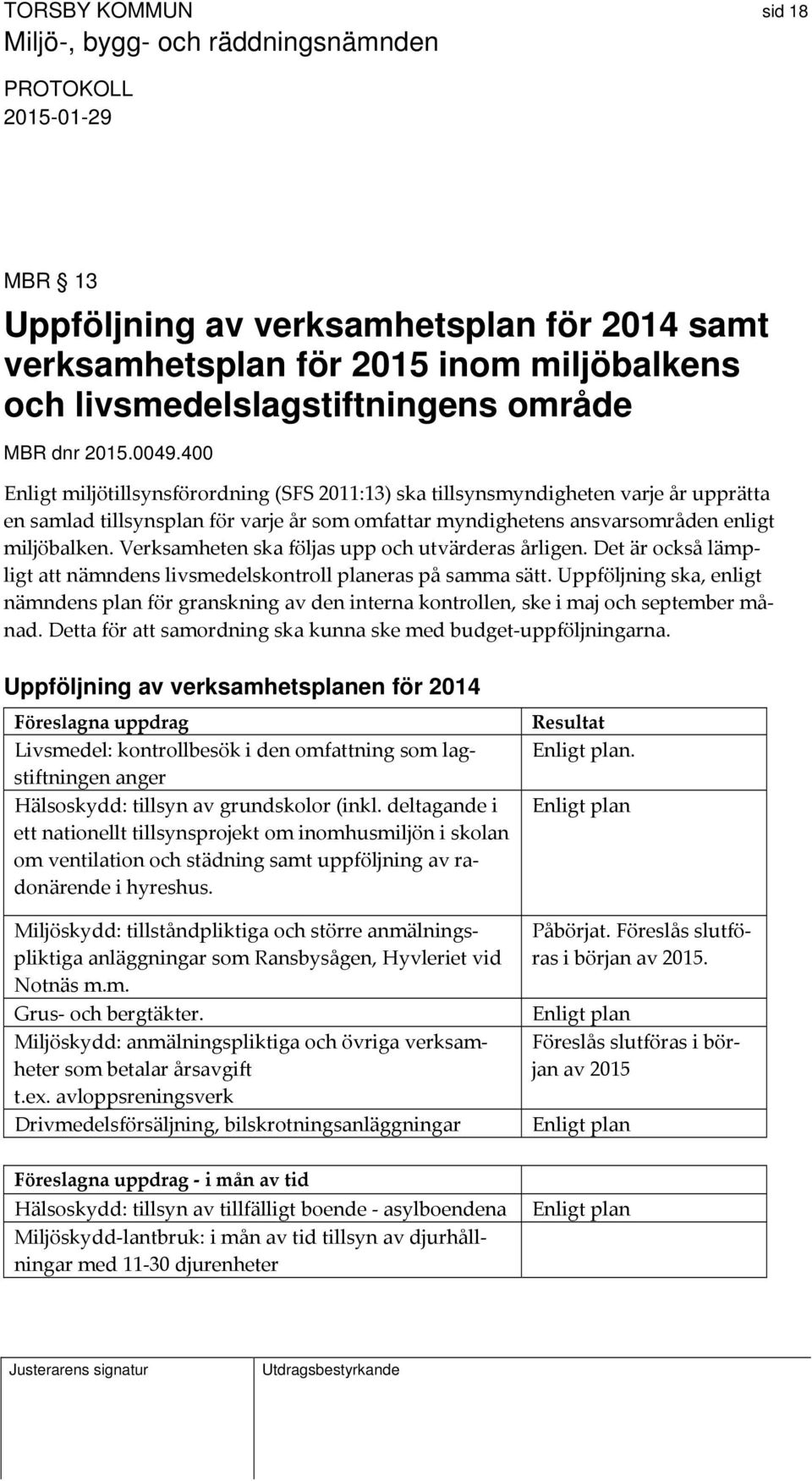 Verksamheten ska följas upp och utvärderas årligen. Det är också lämpligt att nämndens livsmedelskontroll planeras på samma sätt.