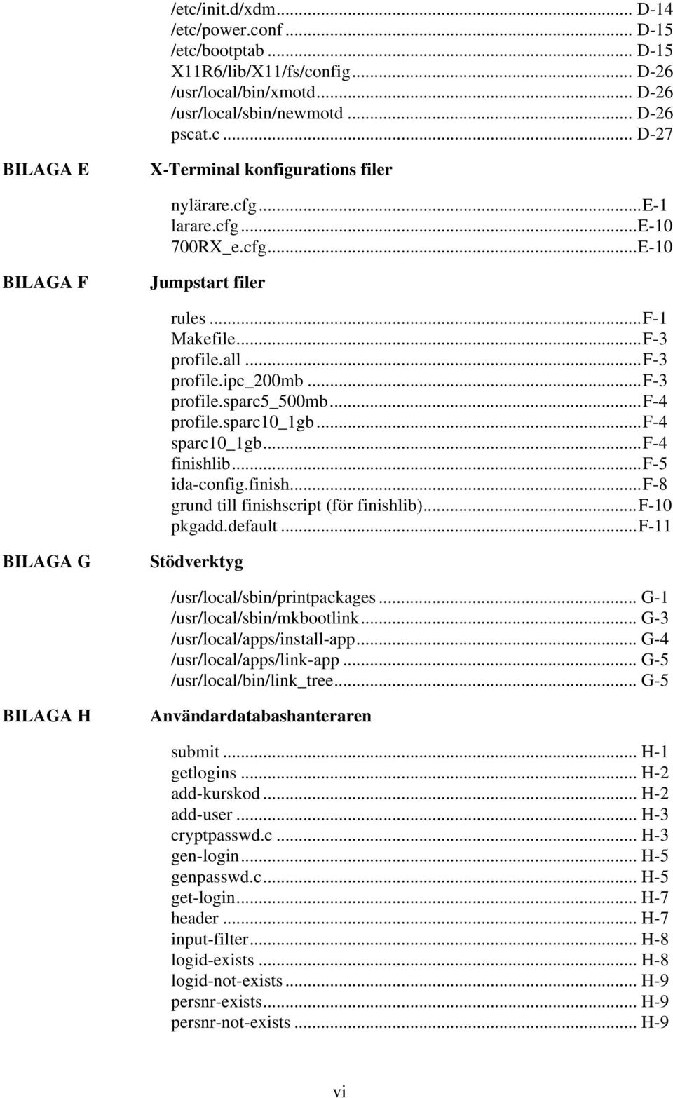 ..f-4 nishlib...f-5 ida-cong.nish...f-8 grund till nishscript (för nishlib)...f-10 pkgadd.default...f-11 BILAGA G Stödverktyg /usr/local/sbin/printpackages... G-1 /usr/local/sbin/mkbootlink.