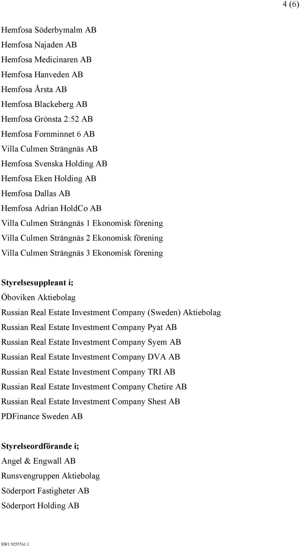 Villa Culmen Strängnäs 3 Ekonomisk förening Styrelsesuppleant i; Öboviken Aktiebolag Russian Real Estate Investment Company (Sweden) Aktiebolag Russian Real Estate Investment Company Pyat AB Russian