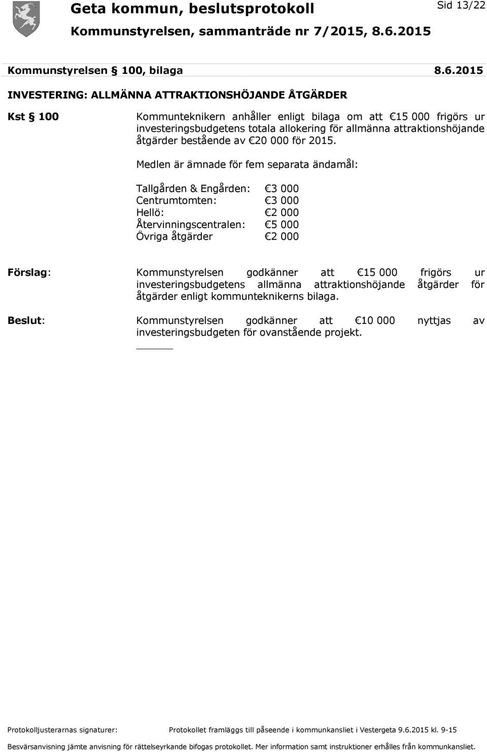 allmänna attraktionshöjande åtgärder bestående av 20 000 för 2015.