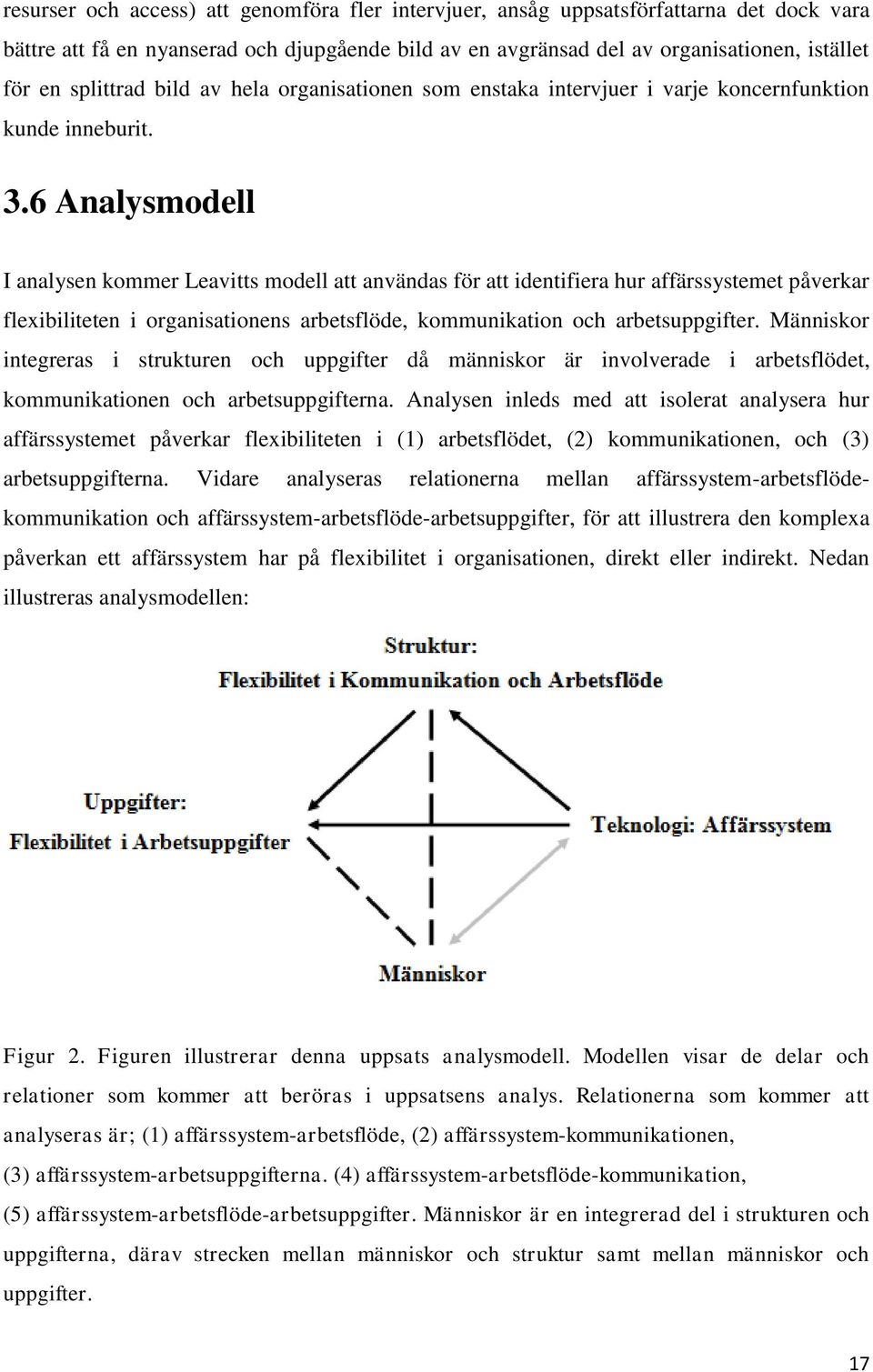 6 Analysmodell I analysen kommer Leavitts modell att användas för att identifiera hur affärssystemet påverkar flexibiliteten i organisationens arbetsflöde, kommunikation och arbetsuppgifter.