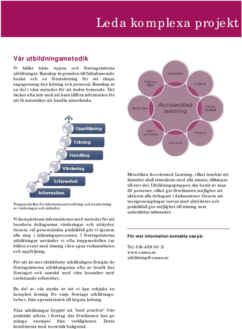 Trappmodellen för informationsöverföring och bearbetning av värderingar och attityder Vi kompletterar informationen med metoder för att bearbeta deltagarnas värderingar och attityder.