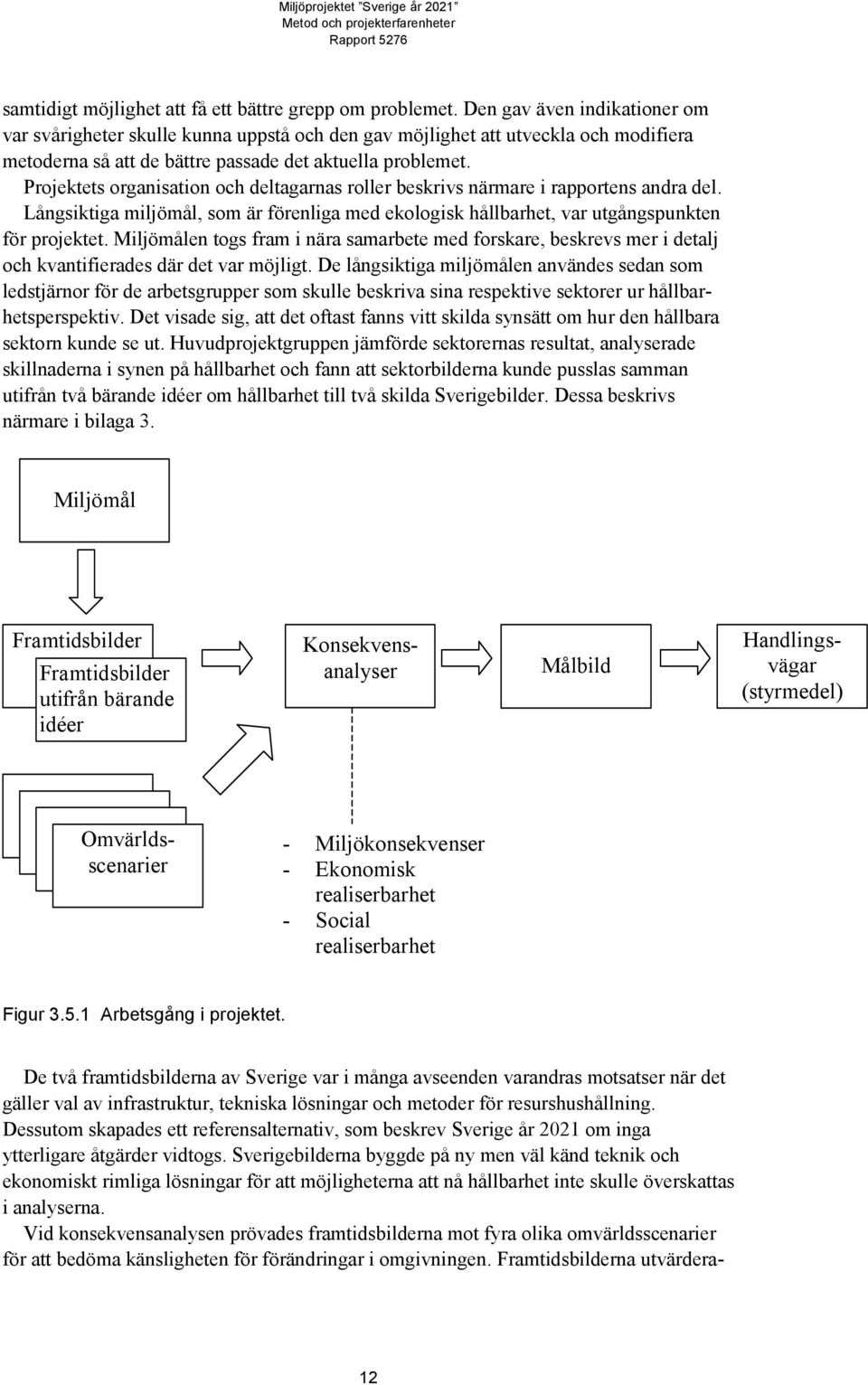 Projektets organisation och deltagarnas roller beskrivs närmare i rapportens andra del. Långsiktiga miljömål, som är förenliga med ekologisk hållbarhet, var utgångspunkten för projektet.