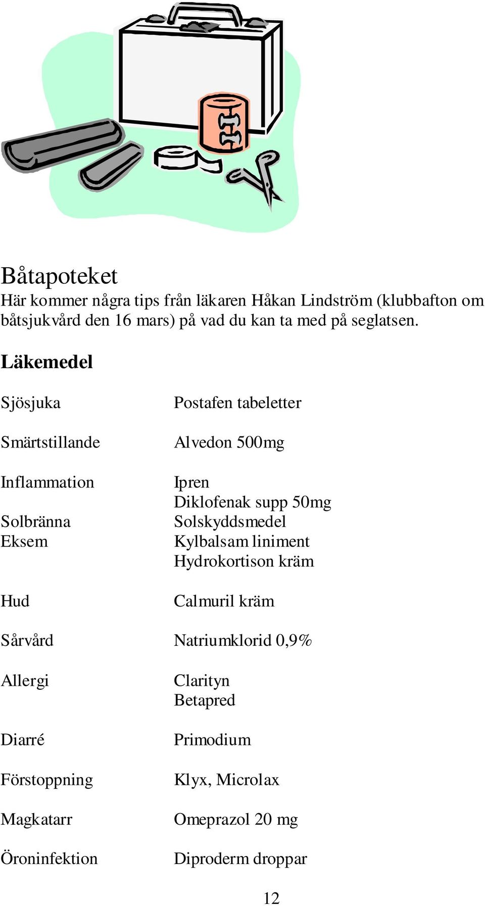 Läkemedel Sjösjuka Smärtstillande Inflammation Solbränna Eksem Hud Postafen tabeletter Alvedon 500mg Ipren Diklofenak supp