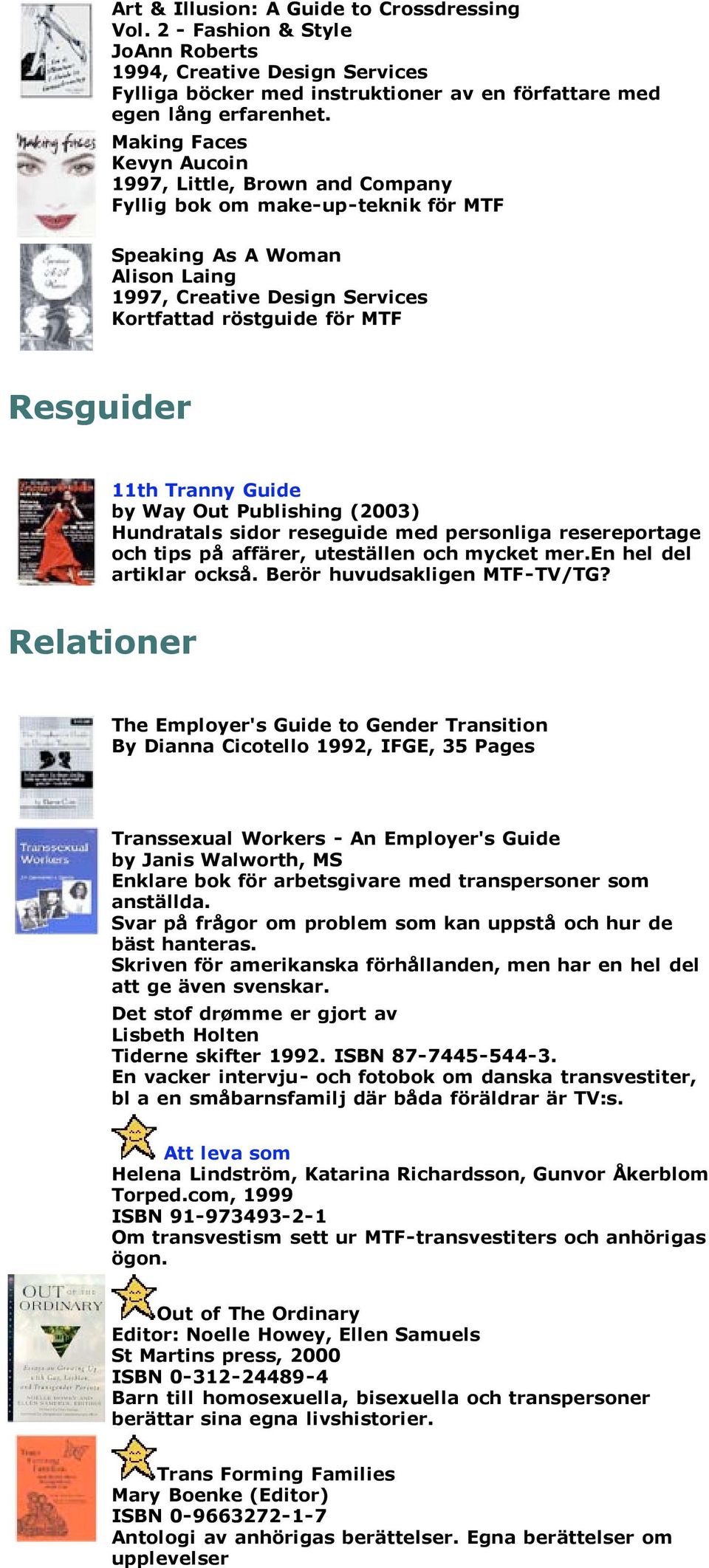 11th Tranny Guide by Way Out Publishing (2003) Hundratals sidor reseguide med personliga resereportage och tips på affärer, uteställen och mycket mer.en hel del artiklar också.