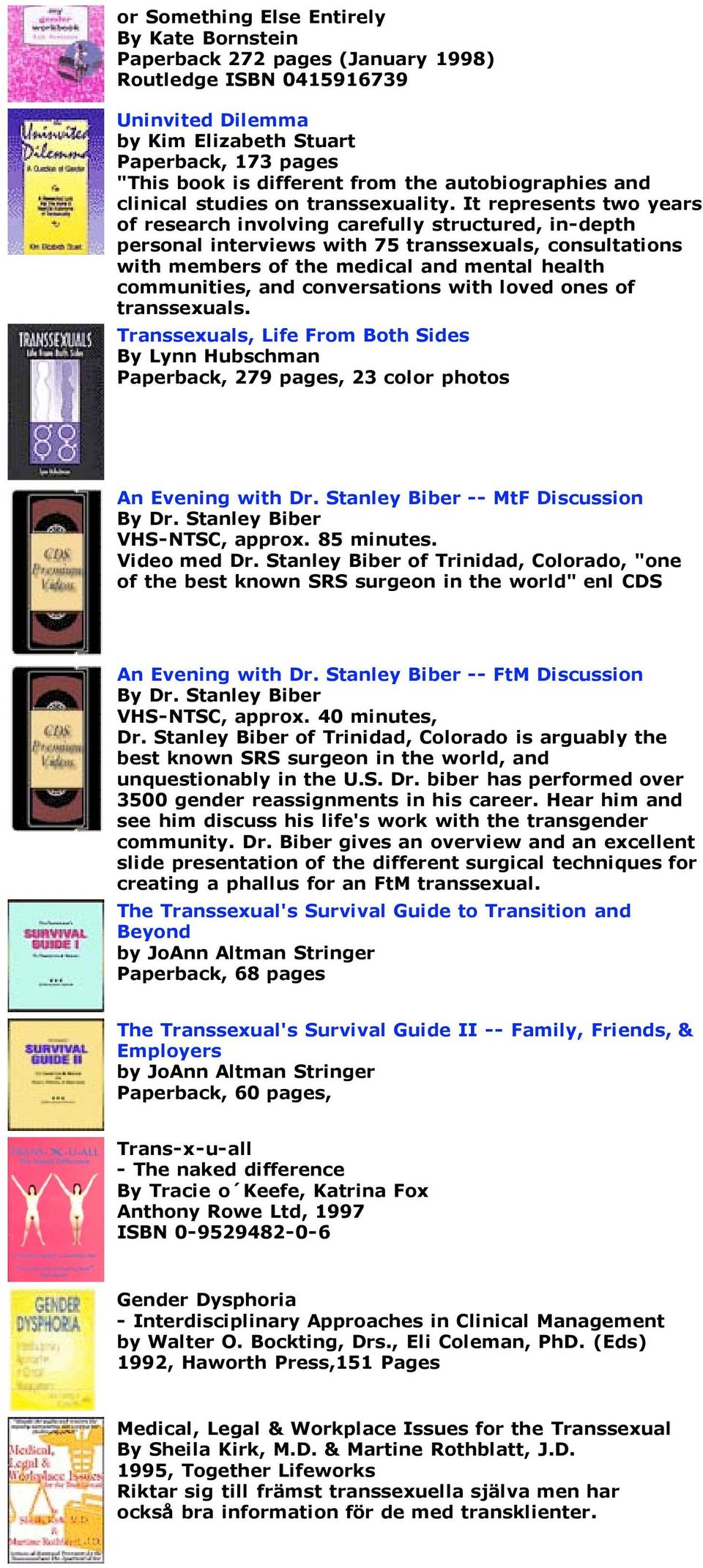 It represents two years of research involving carefully structured, in-depth personal interviews with 75 transsexuals, consultations with members of the medical and mental health communities, and