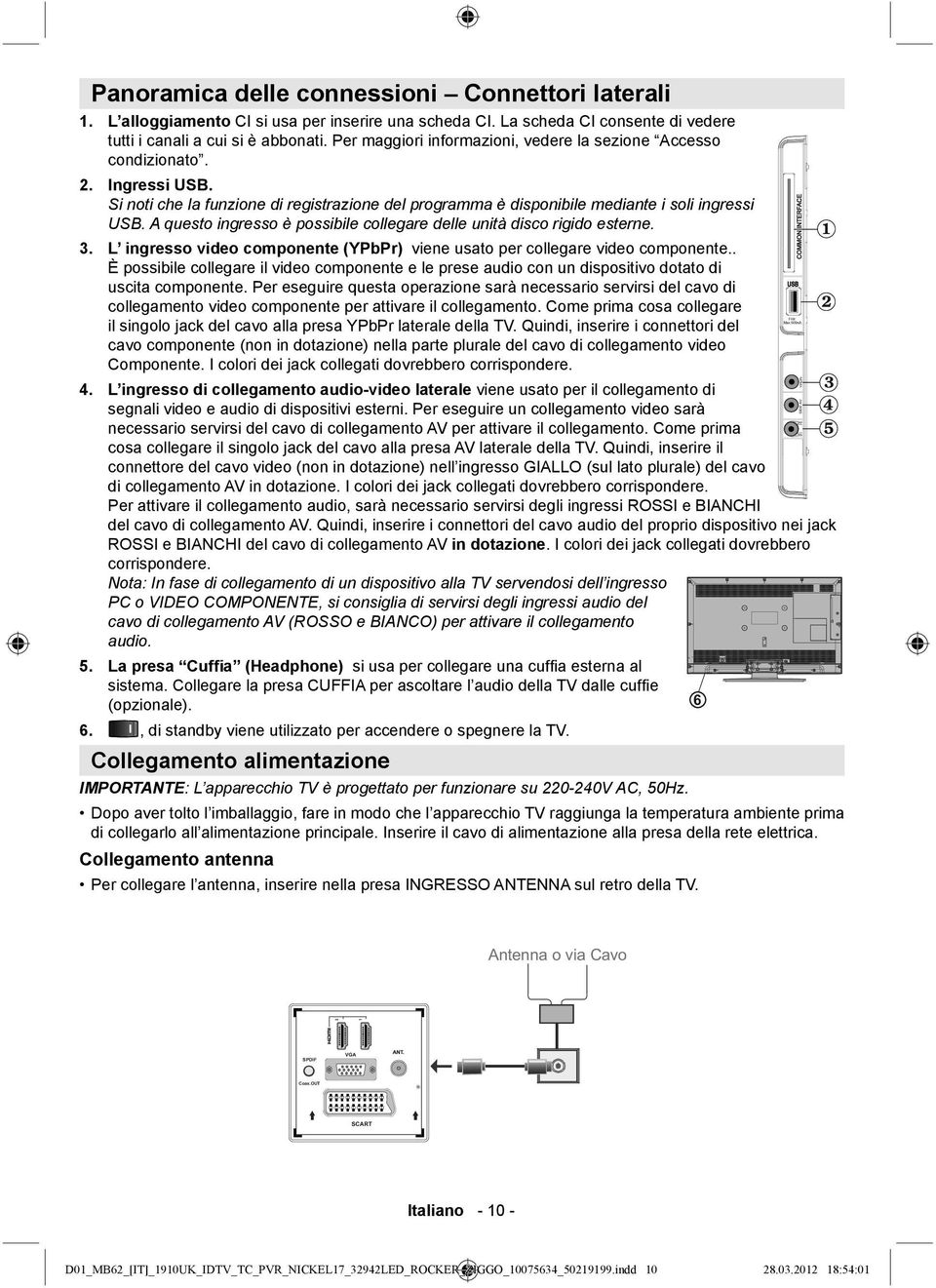 A questo ingresso è possibile collegare delle unità disco rigido esterne. 3. L ingresso video componente (YPbPr) viene usato per collegare video componente.