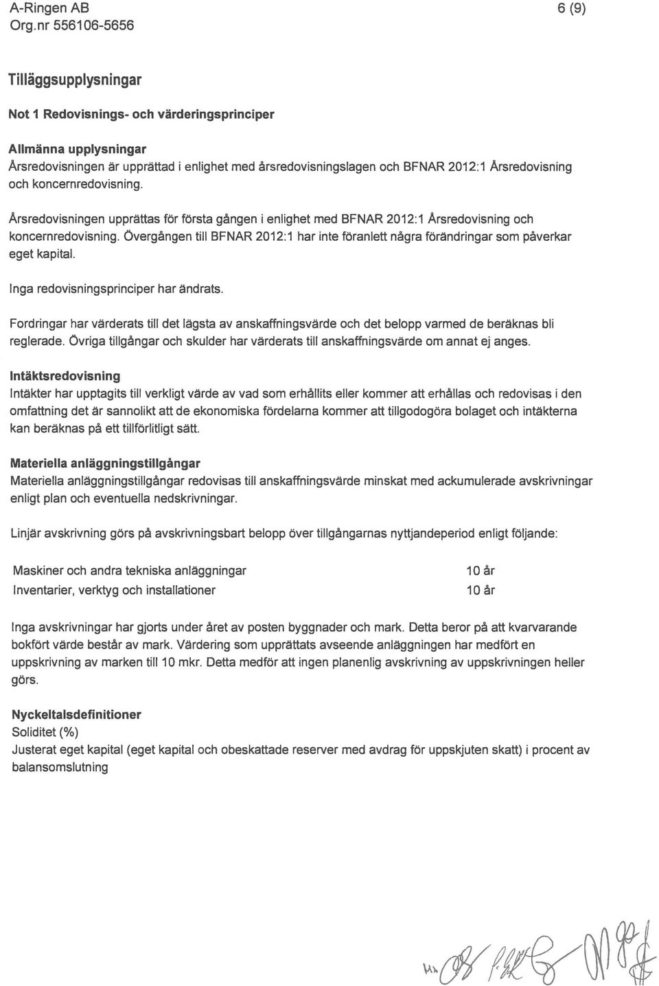 och koncernredovisning. Årsredovisningen upprättas för första gången i enlighet med BFNAR 2012:1 Årsredovisning och koncernredovisning.