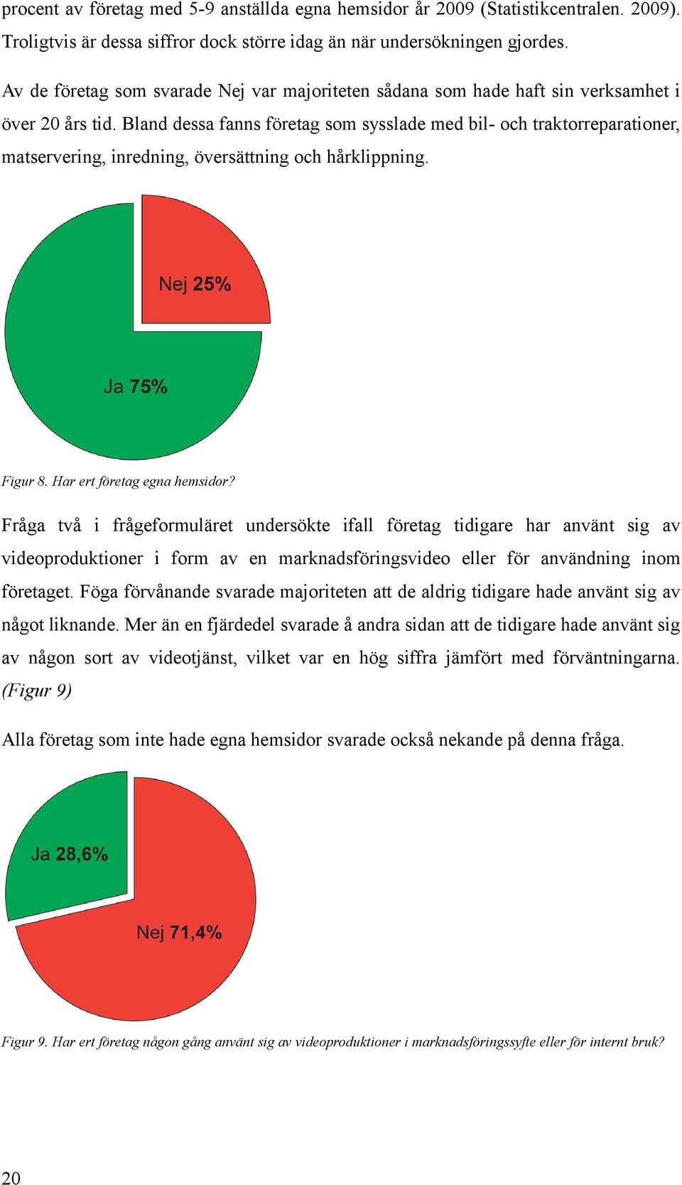 Bland dessa fanns företag som sysslade med bil- och traktorreparationer, matservering, inredning, översättning och hårklippning. Figur 8. Har ert företag egna hemsidor?