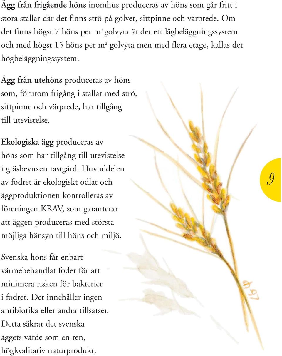 Ägg från utehöns produceras av höns som, förutom frigång i stallar med strö, sittpinne och värprede, har tillgång till utevistelse.