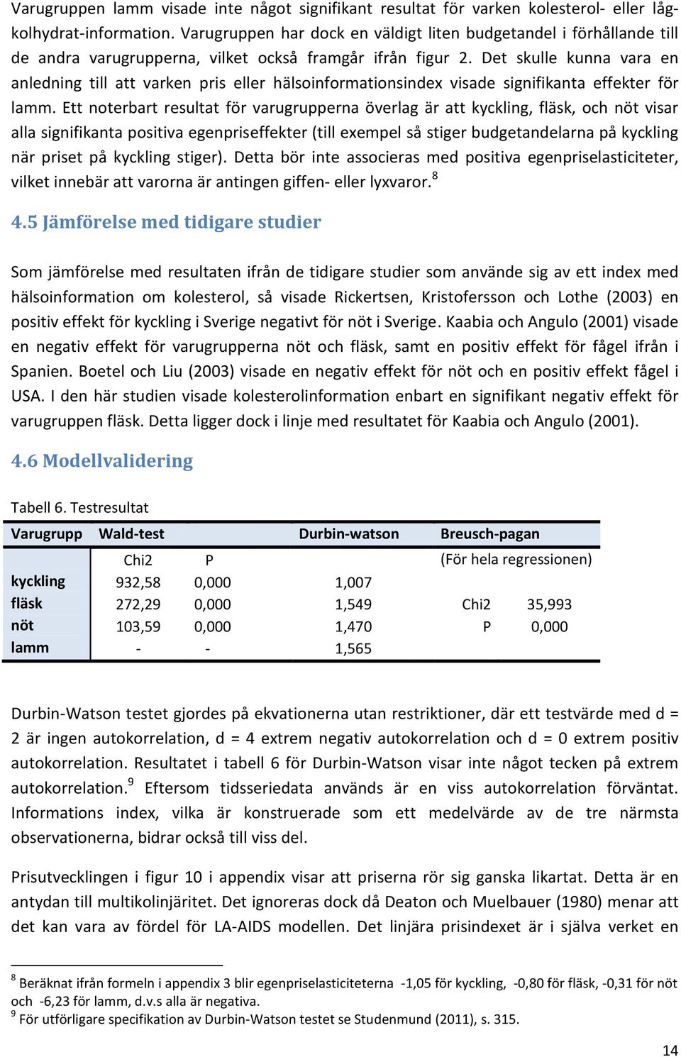 Det skulle kunna vara en anledning till att varken pris eller hälsoinformationsindex visade signifikanta effekter för lamm.