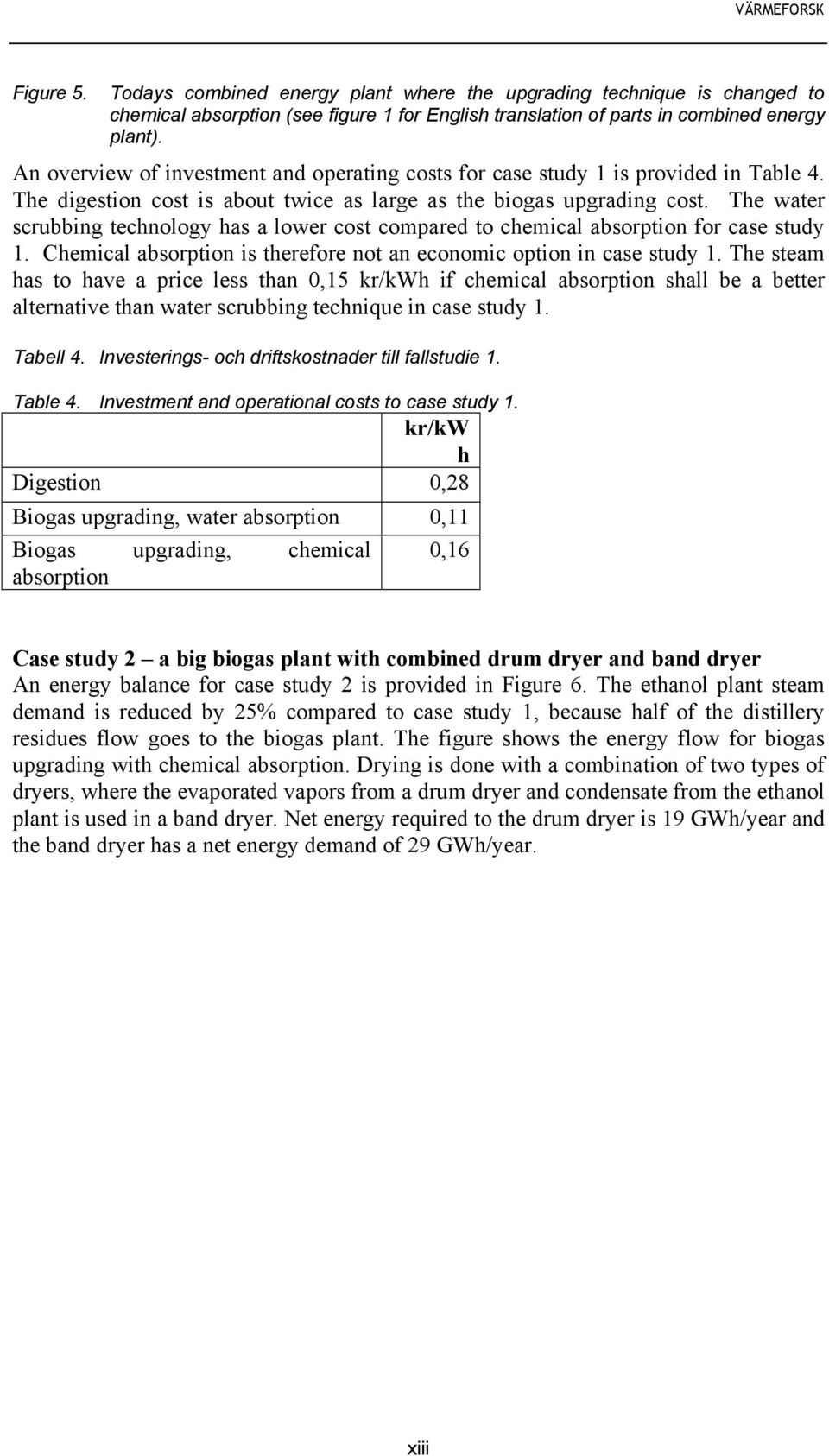 The water scrubbing technology has a lower cost compared to chemical absorption for case study 1. Chemical absorption is therefore not an economic option in case study 1.