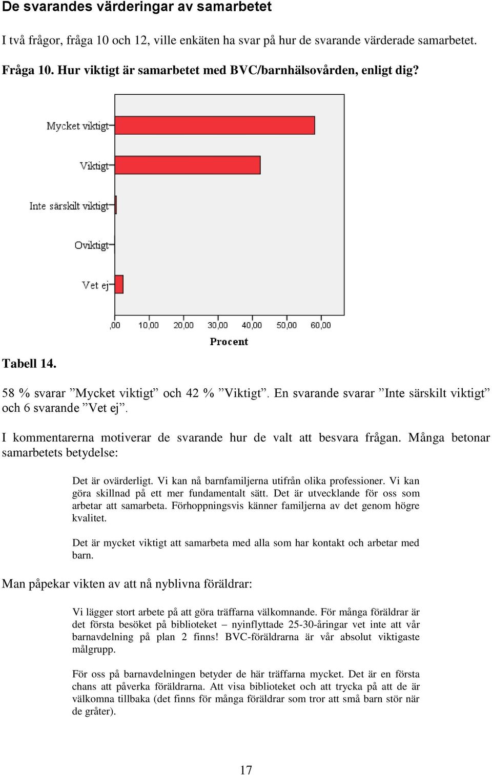 I kommentarerna motiverar de svarande hur de valt att besvara frågan. Många betonar samarbetets betydelse: Det är ovärderligt. Vi kan nå barnfamiljerna utifrån olika professioner.