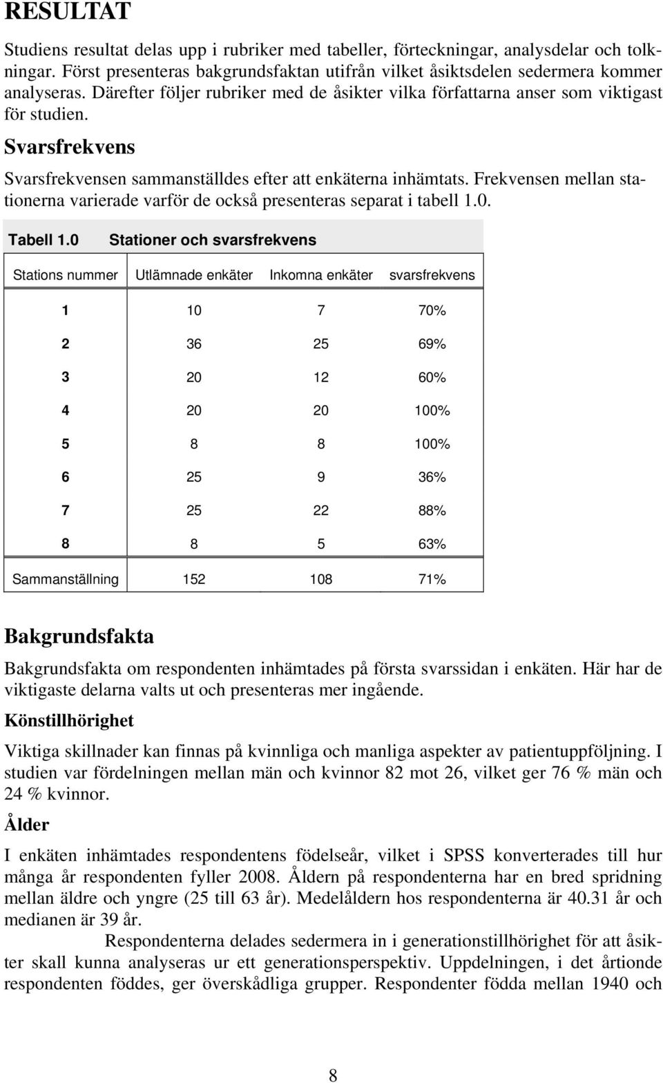 Frekvensen mellan stationerna varierade varför de också presenteras separat i tabell 1.0. Tabell 1.